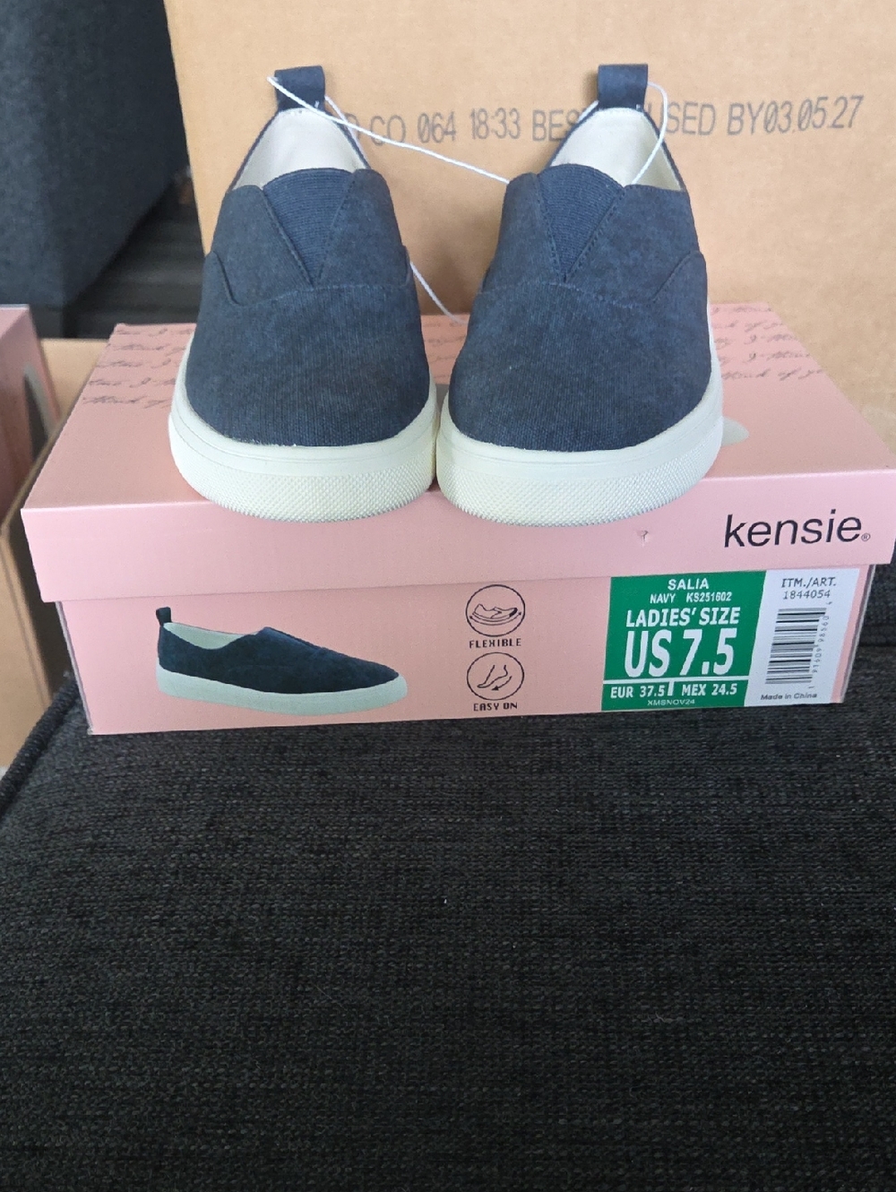 Kensie Navy Canvas Slip-On Sneakers with White Sole